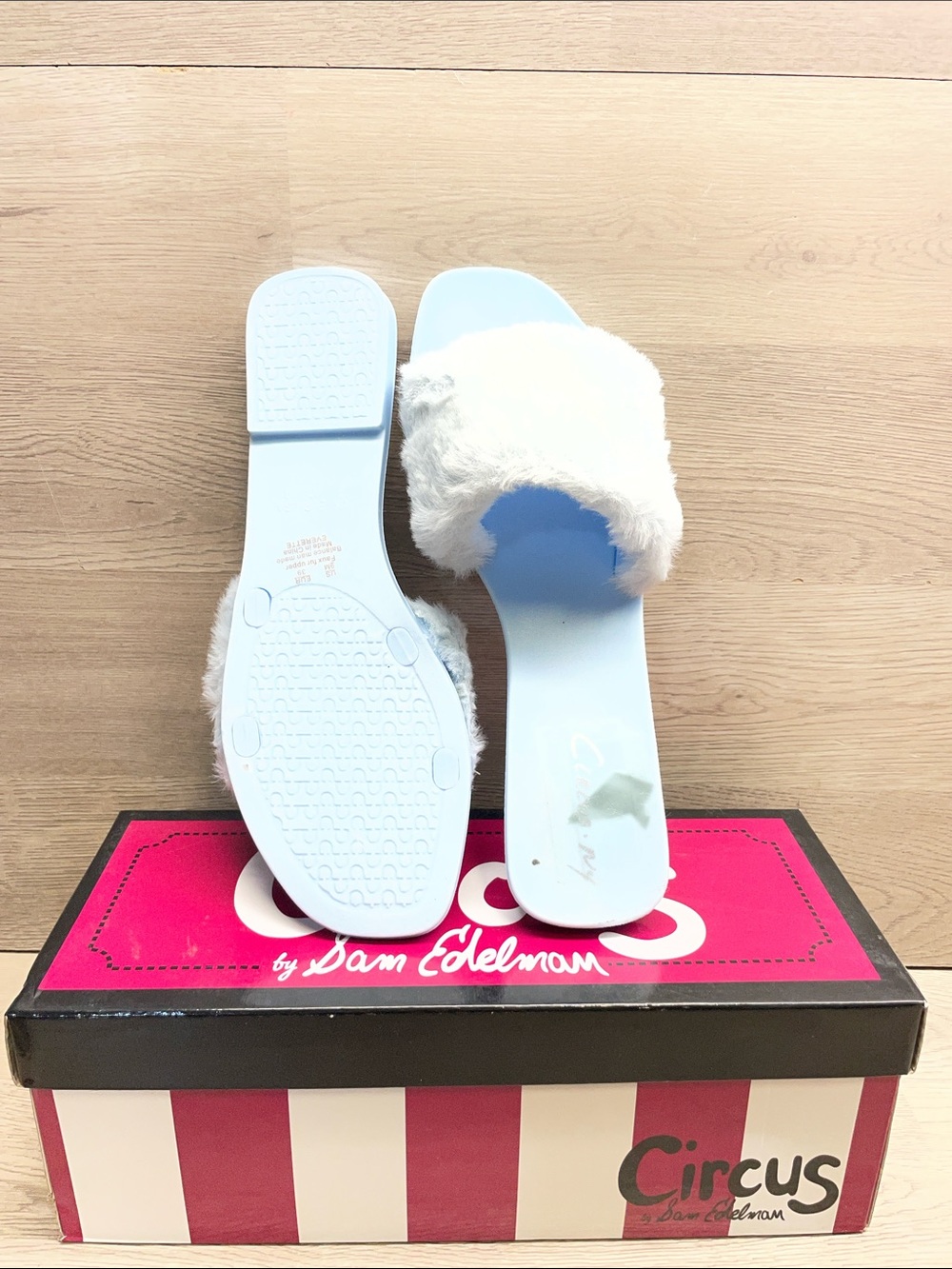 Circus by Sam Edelman Light Blue Faux Fur Slide Mules #1552